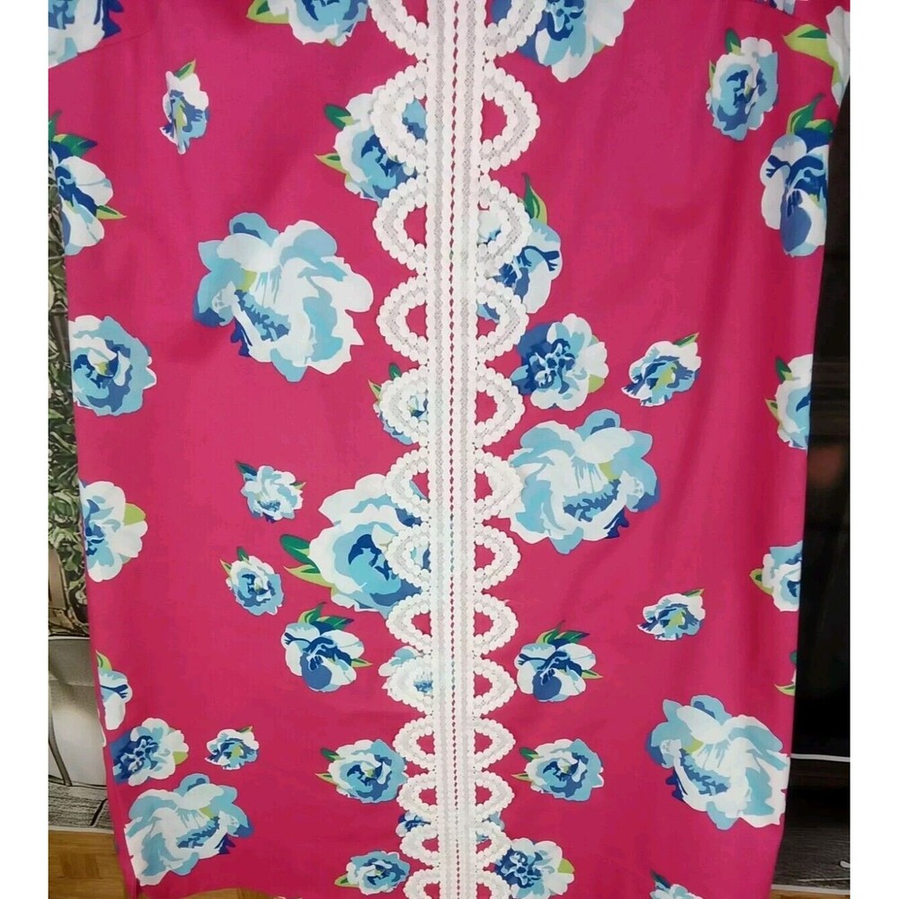 Mudpie Dress Size M Pink Floral White Lace Embroidered V Neck Side Zip - Picture 3 of 10